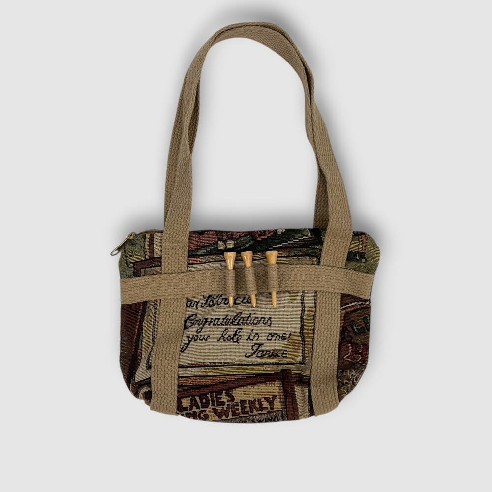 Vintage Golf Novelty Tapestry Tote Bag Ladies Golf Weekly Wooden Tees